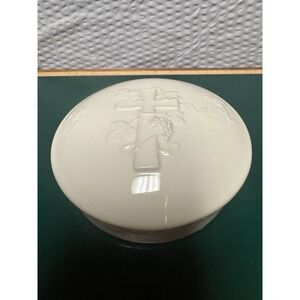 Russ Berrie Ceramic First Communion Trinket Box Cross Grapes Wheat